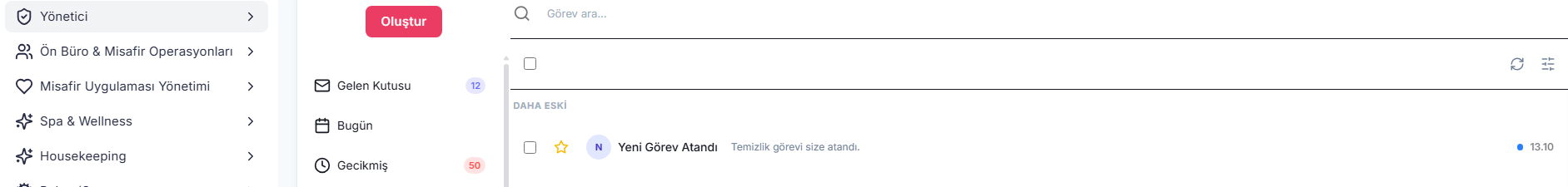 HotelShifter yönetim panelinde atanan görevler listesi (tanıtım ekranı)